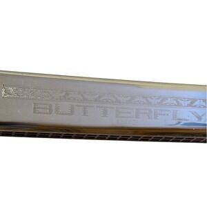 Butterfly Harmonica Musical Instrument E Silver  7 3/8 Engraved a-440 KHS 7 3/8"